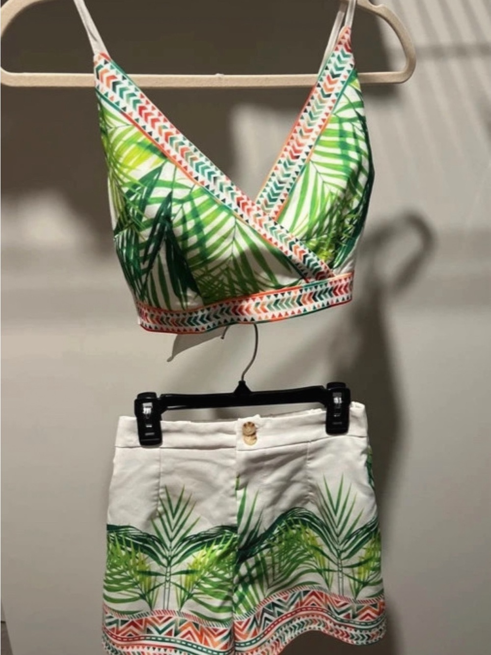 Fashion Nova White and Green Palm-Print Bermuda Set